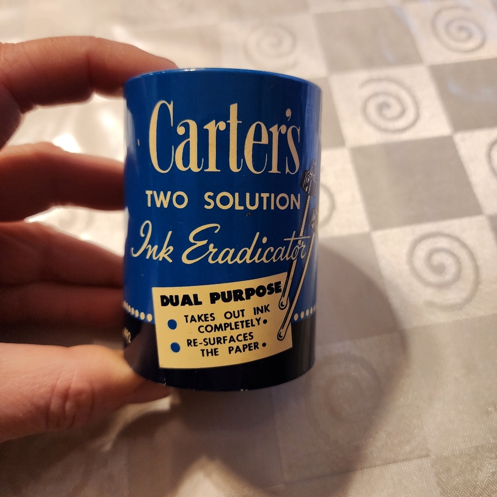 Vintage Carter's Two Solution Ink Eradicator Blue Tin with 2 Glass Bottles